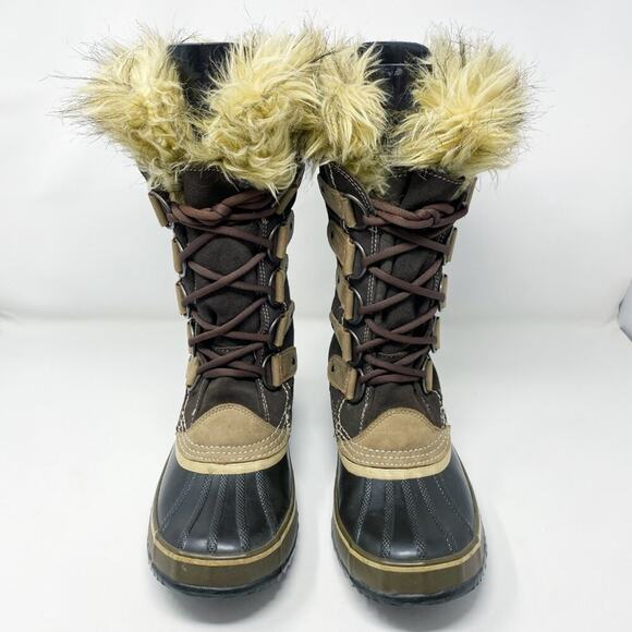 Sorel Brown Joan of Arctic Lace Up Snow Boots Waterproof Women's 9 Faux Fur Trim - Picture 2 of 9